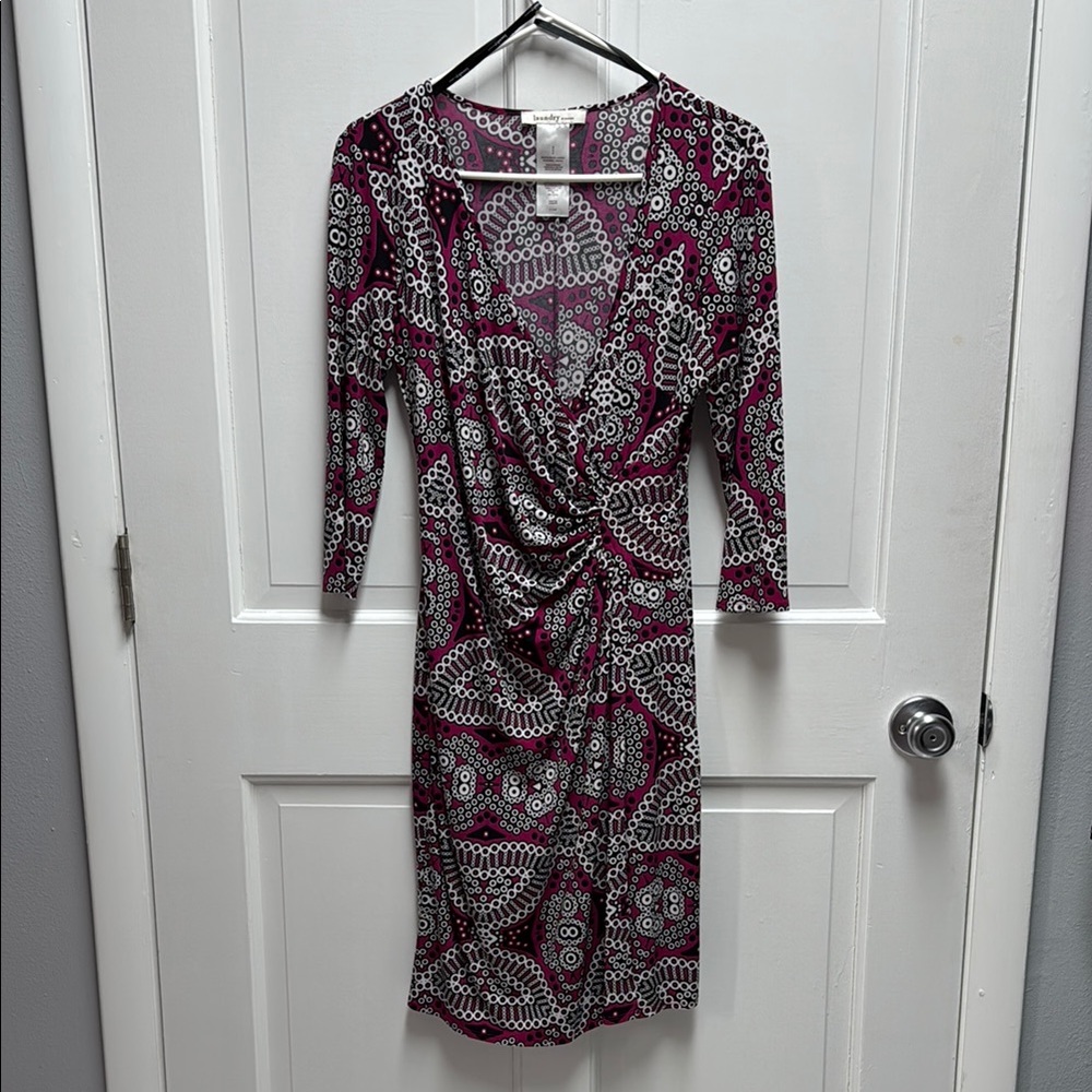 Laundry by Design Purple Sheath Dress with Cowl Neck and 3/4 Sleeves